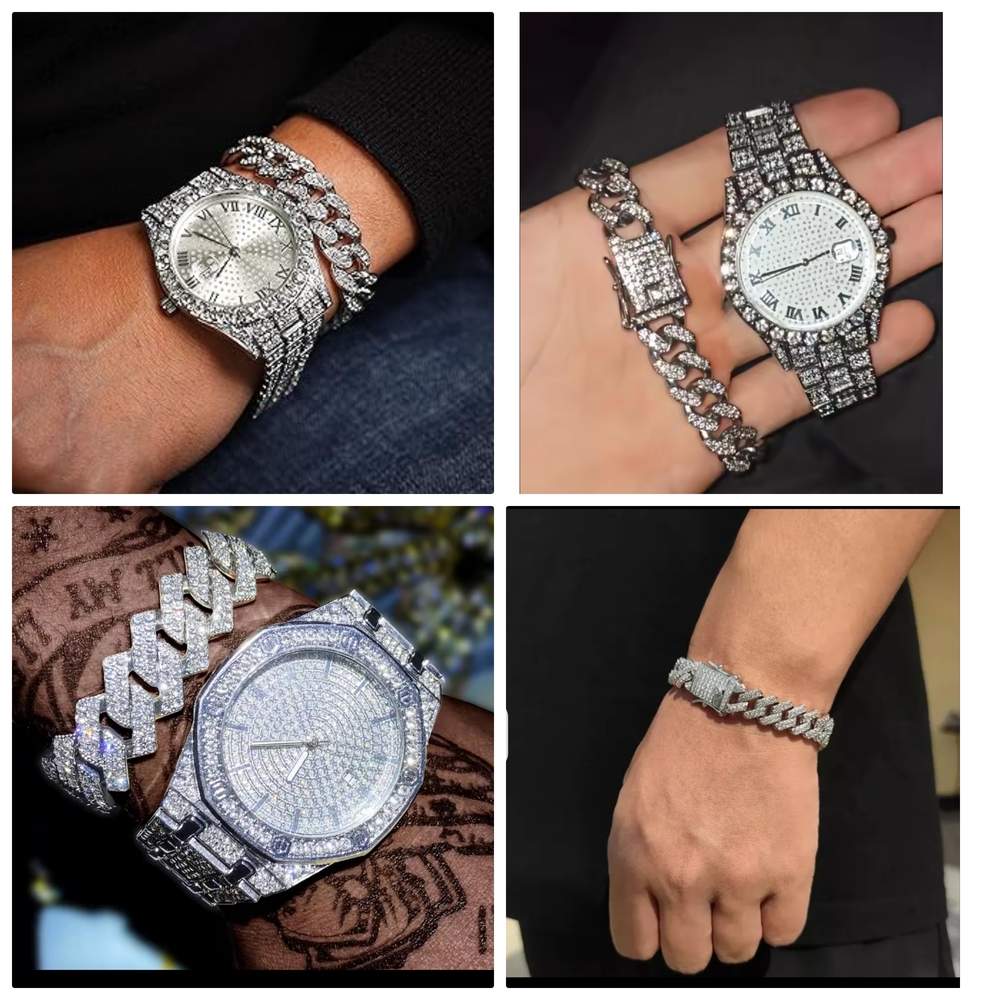 NEW Luxury Rhinestones Silver Diamond Watch and Bracelet Set